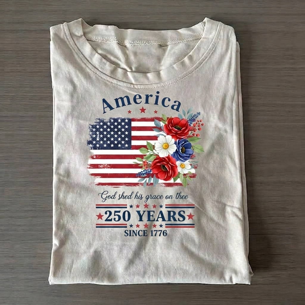America 250 Years Flag Floral T-Shirt