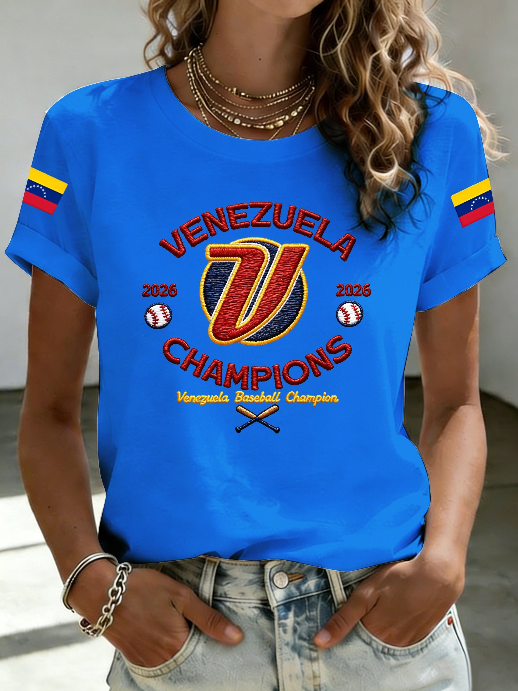 Women's Venezuela Baseball Champion Print Short-Sleeve T-Shirt