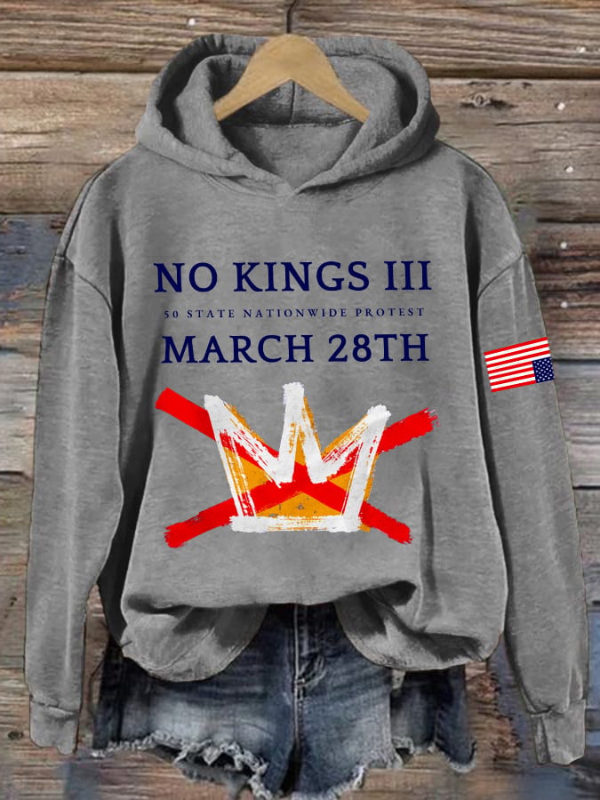 🔥Buy 3 Get 15% Off Retro No Kings III 50 State Nationwide Protest March 28th Print Hoodie