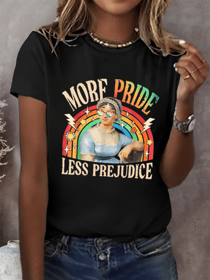 Women's Gay Month Rainbow Print Casual Crew Neck T-Shirt