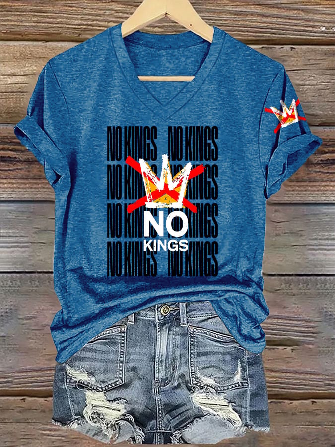 🔥Buy 3 Get 15% Off V-Neck Retro No Kings In America Print T-Shirt