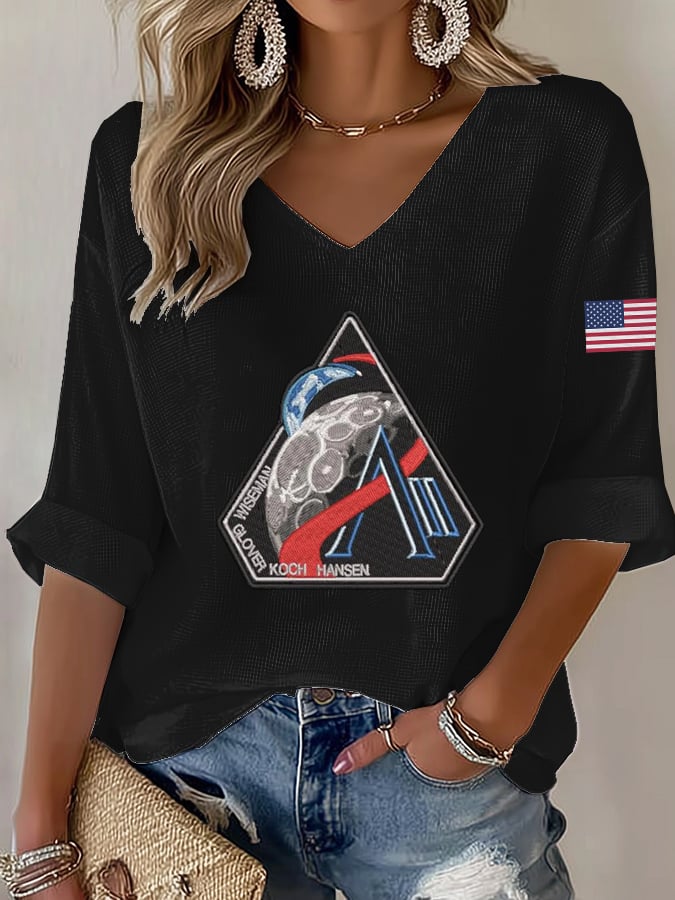Women's Artemis II Space Mission Print V-Neck Top