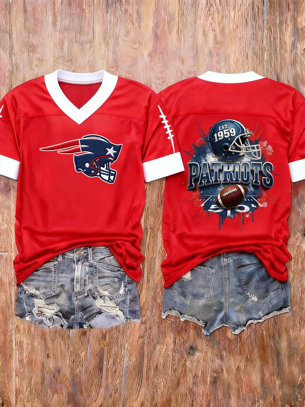 Women’s Football Embroidered Graphic V-Neck T-Shirt