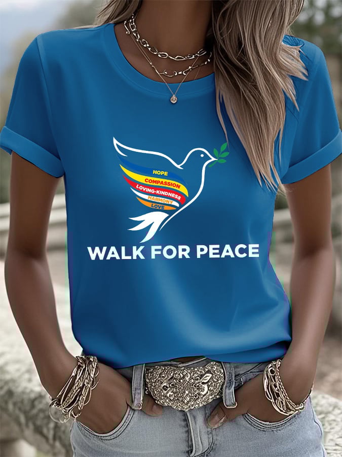 Retro Walk For Peace Hope Compassion Loving-Kindness Harmony Love Print T-Shirt