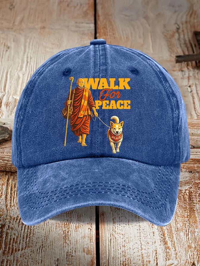 Retro Walk For Peace Monks With Aloka Dog Print Baseball Cap