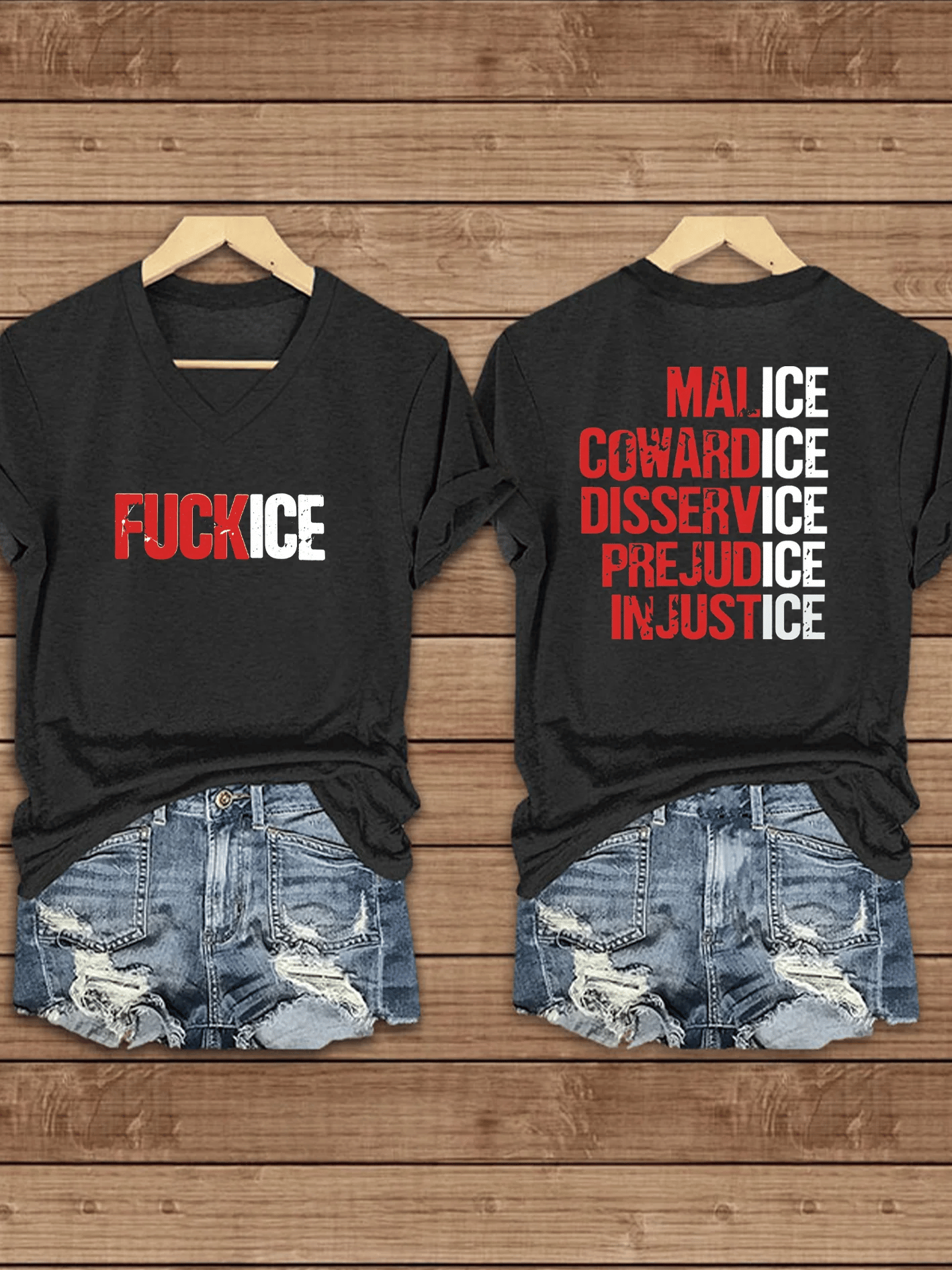 V-Neck F*ck ICE Print T-Shirt