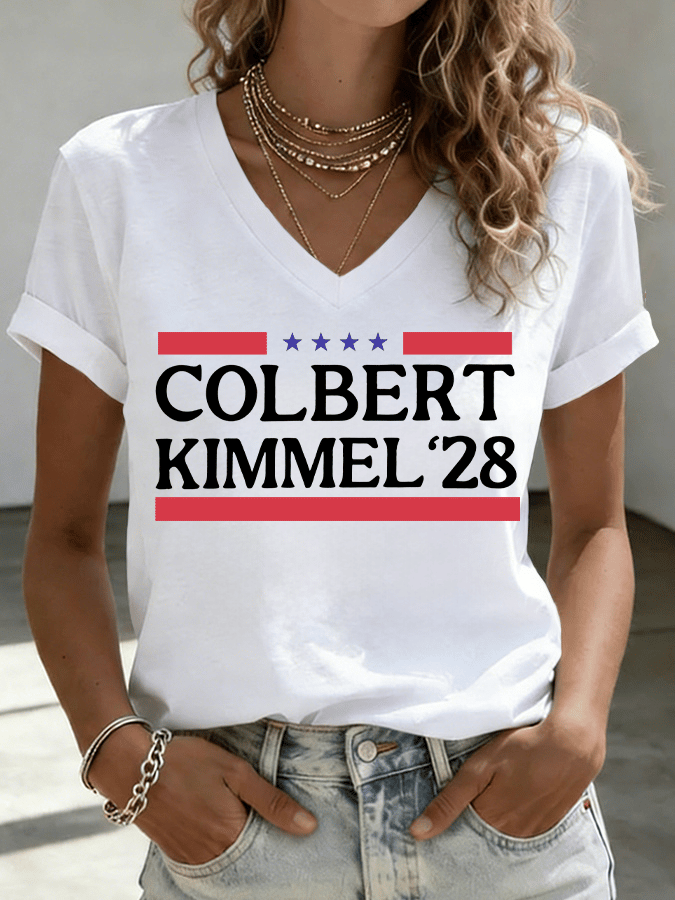 V-Neck Women's Talk Show Colbert& Kimme 2028 Print T-Shirt