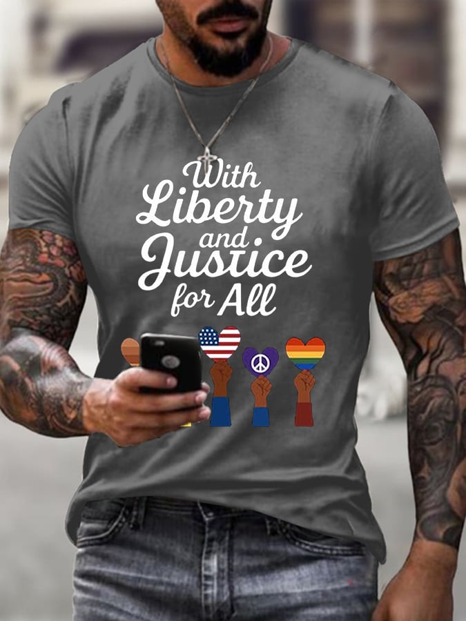 🔥Buy 3 Get 15% Off🔥Men's Liberty and Justice For All Print T-Shirt