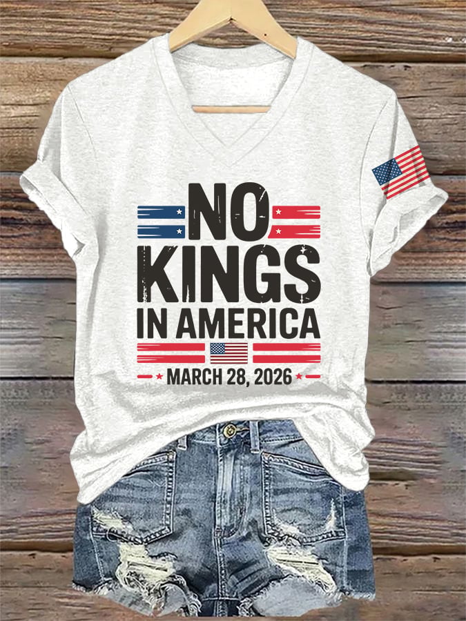 V-Neck Retro No Kings In America March 28 2026 Print T-Shirt