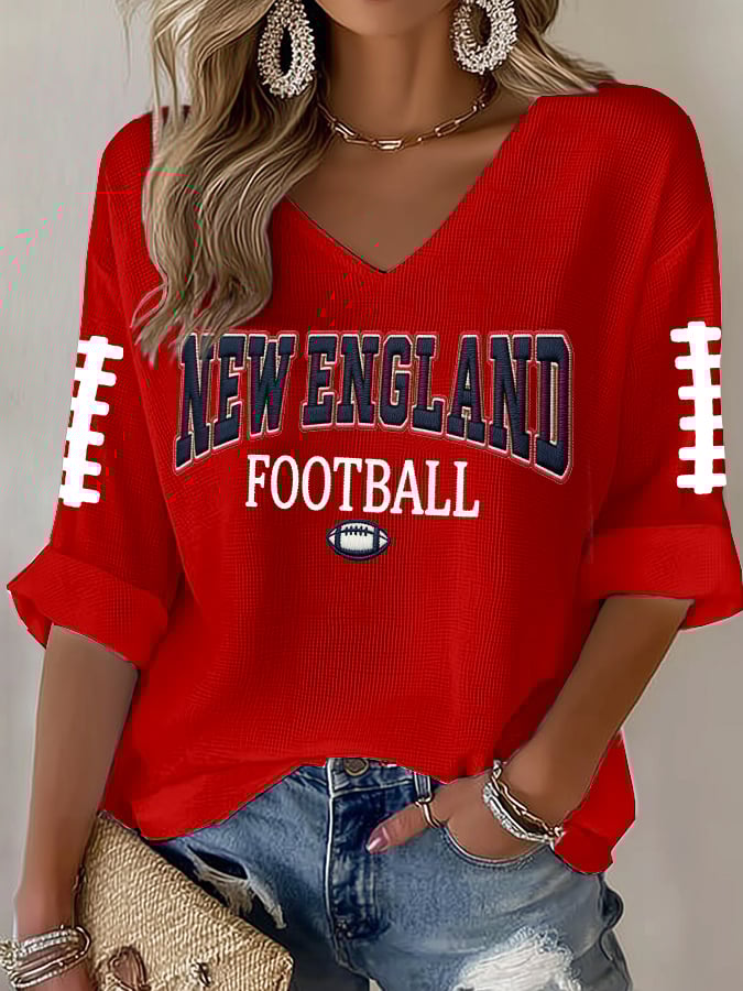 Women's Football Print Waffle Long Sleeve T-Shirt