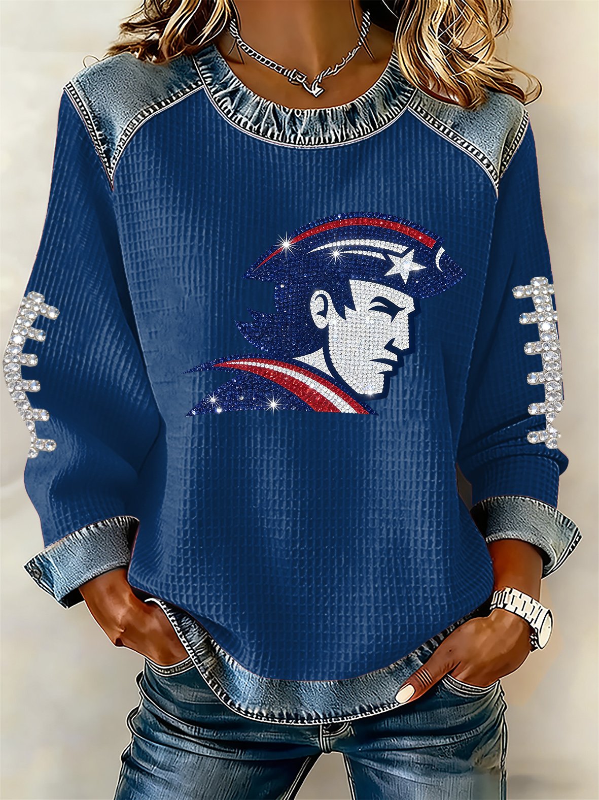 Women's rugby print long-sleeved sweatshirt