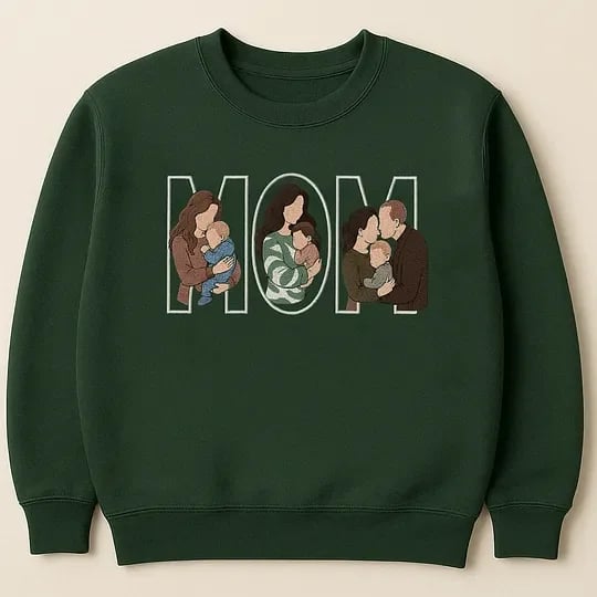 Custom Photo Portrait Embroidery Hoodie , Gift For Mum/Mama/Family