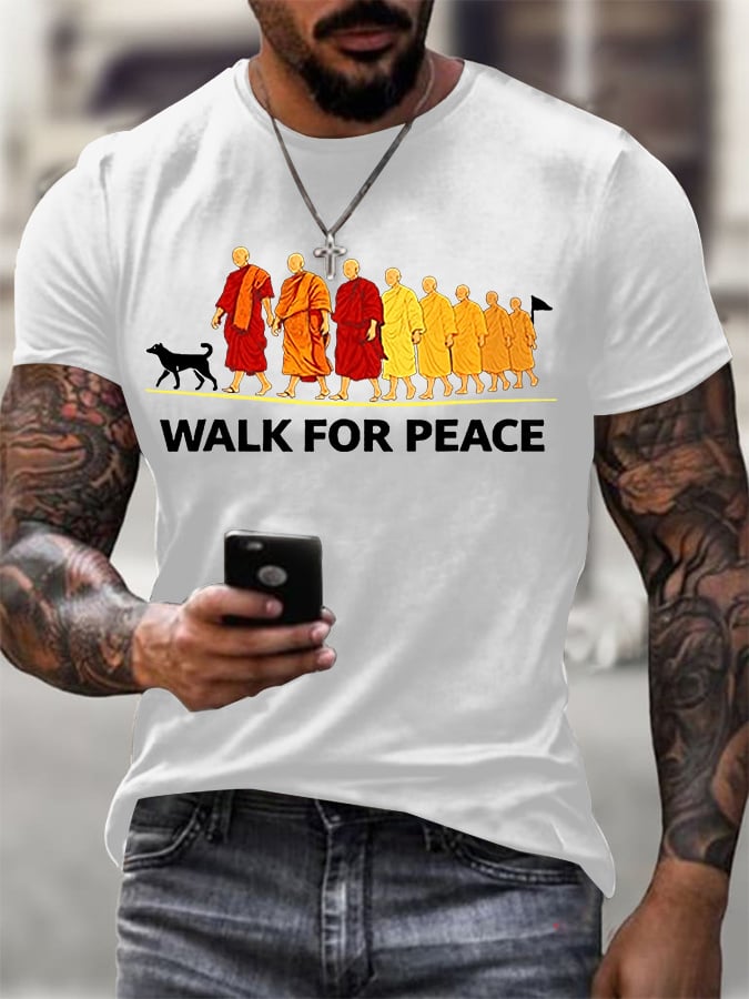Men's Retro Walk For Peace Monks With Aloka Dog Print T-Shirt
