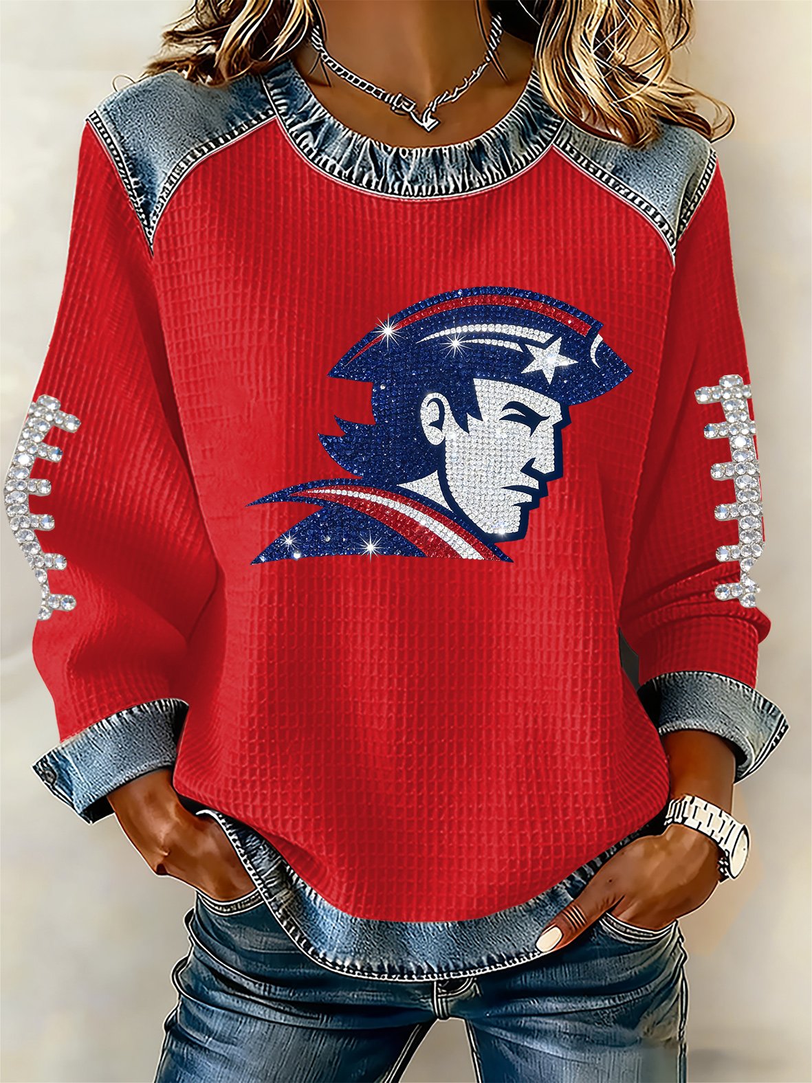 Women's rugby print long-sleeved sweatshirt