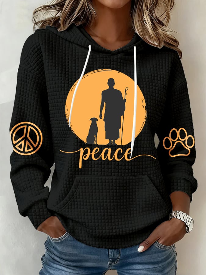 Retro Walk For Peace Monks With Aloka Dog Print Hoodie