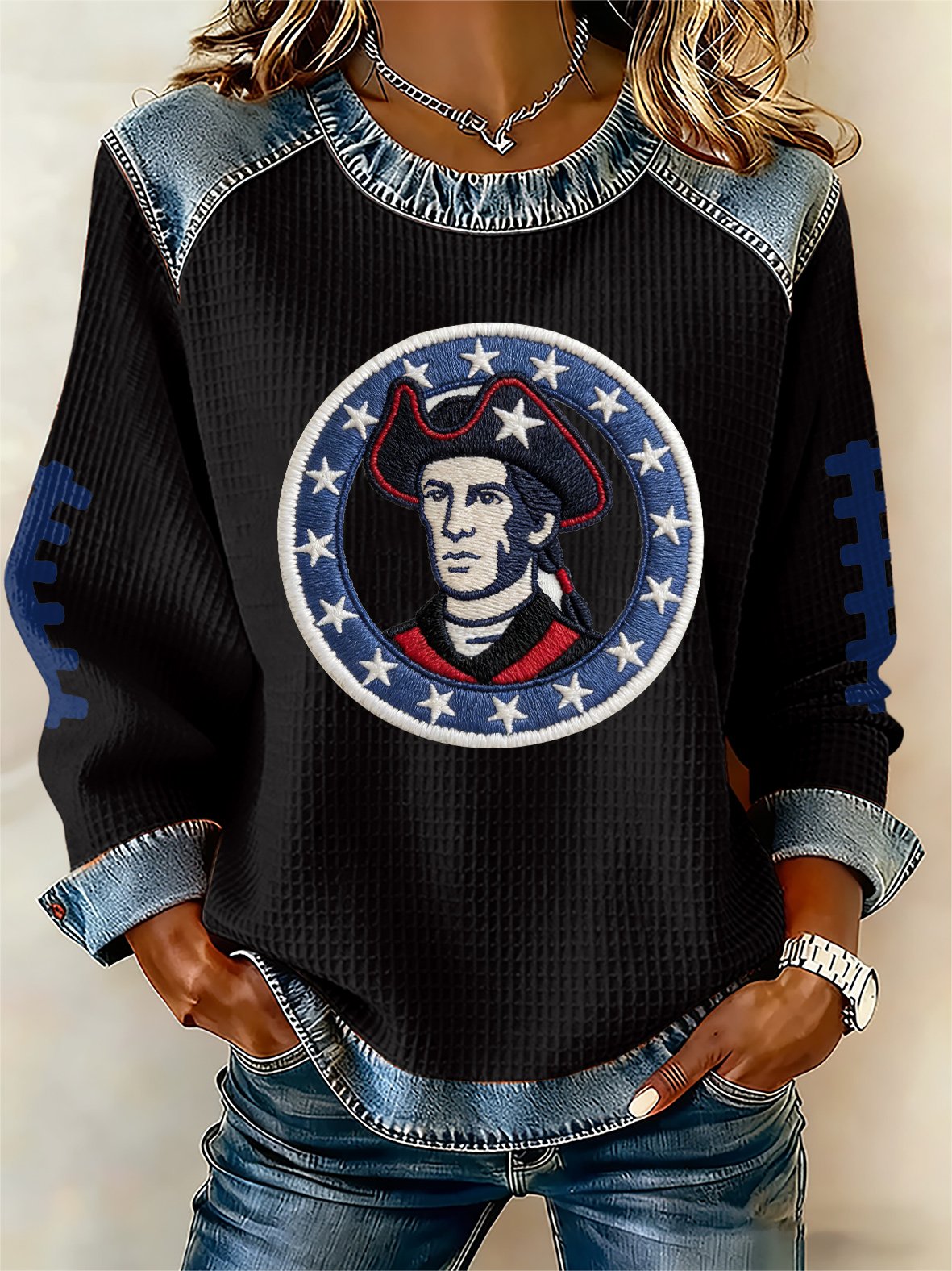 Women's rugby print long-sleeved sweatshirt