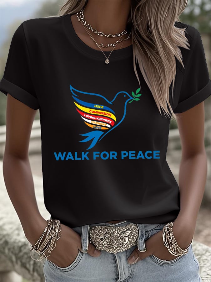 Retro Walk For Peace Hope Compassion Loving-Kindness Harmony Love Print T-Shirt