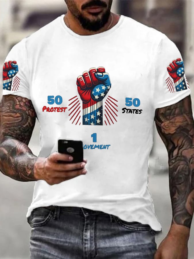 🔥Buy 3 Get 15% Off🔥Men's 50 Protests 50 States 1 Movement Print T-Shirt