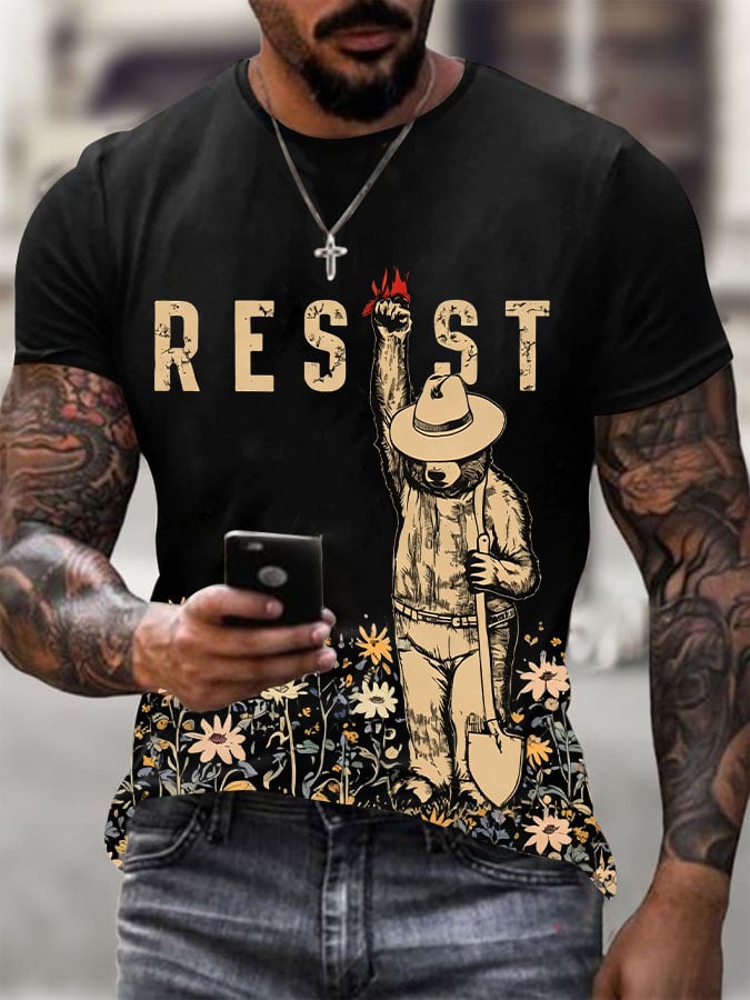 Men's Resist Bear Printed Casual T-shirt