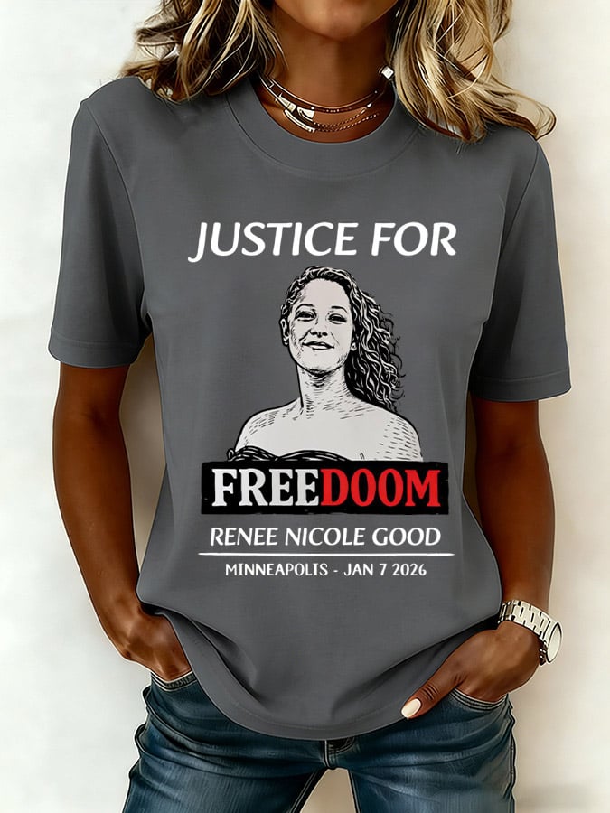 Women's Justice For GOODness Print Round Neck T-shirt