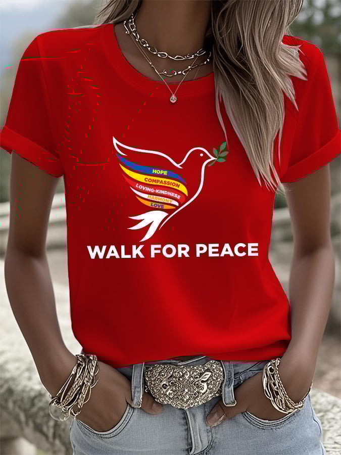 Retro Walk For Peace Hope Compassion Loving-Kindness Harmony Love Print T-Shirt