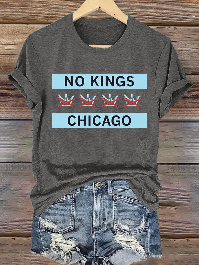 🔥Buy 3 Get 15% Off🔥Women's No Kings Chicago Flag Print T-Shirt