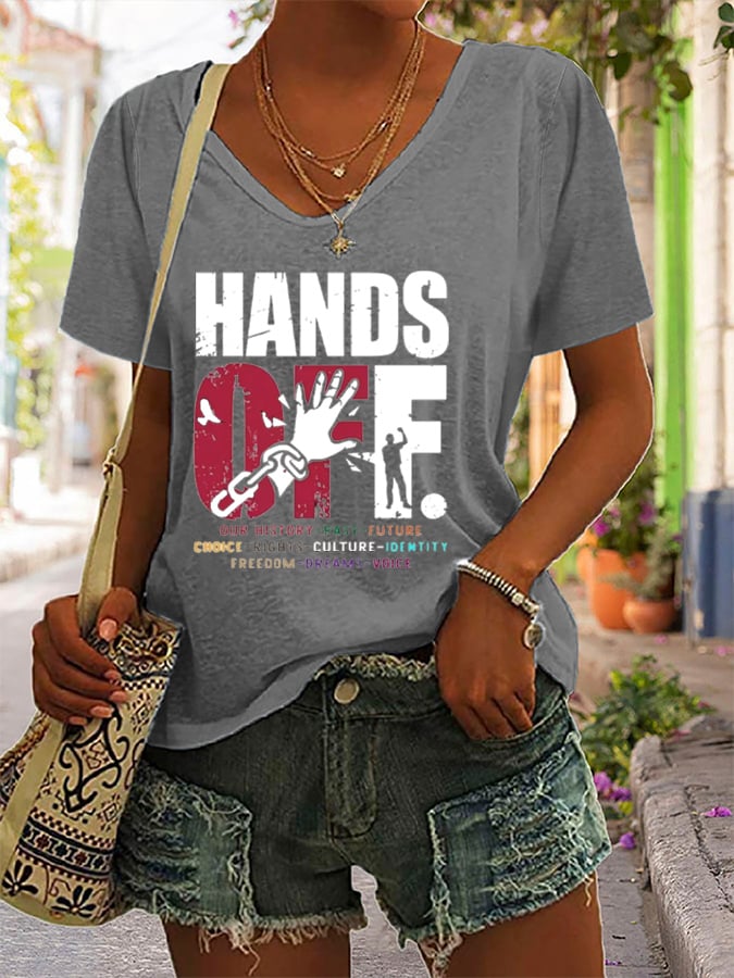 🔥Buy 3 Get 15% Off🔥Women's Hands Off Protest Printed V-Neck T-Shirt