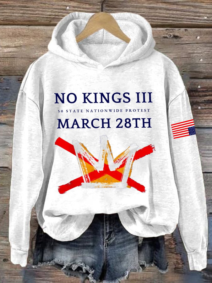 🔥Buy 3 Get 15% Off Retro No Kings III 50 State Nationwide Protest March 28th Print Hoodie