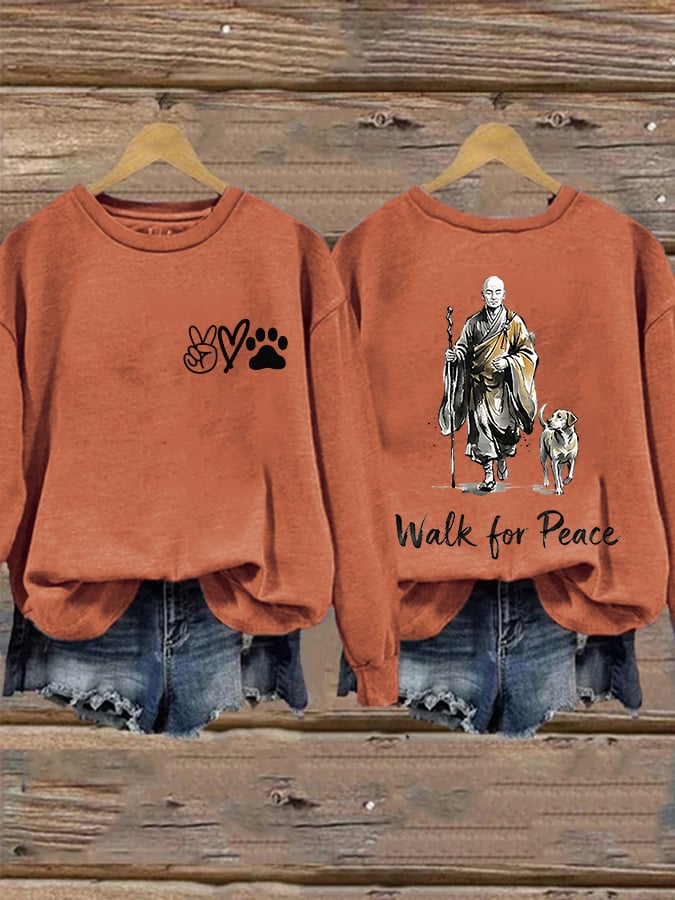 Retro Walk For Peace Monks With Aloka Dog Print Sweatshirt
