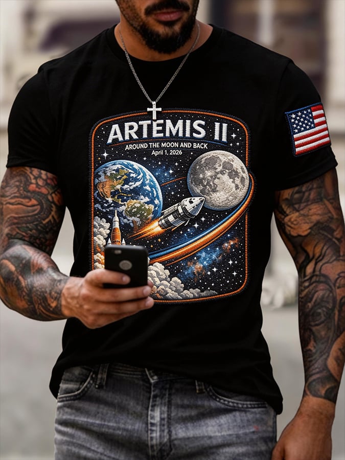 Men's Artemis II 2026 Rocket Launch Print Casual T-shirt