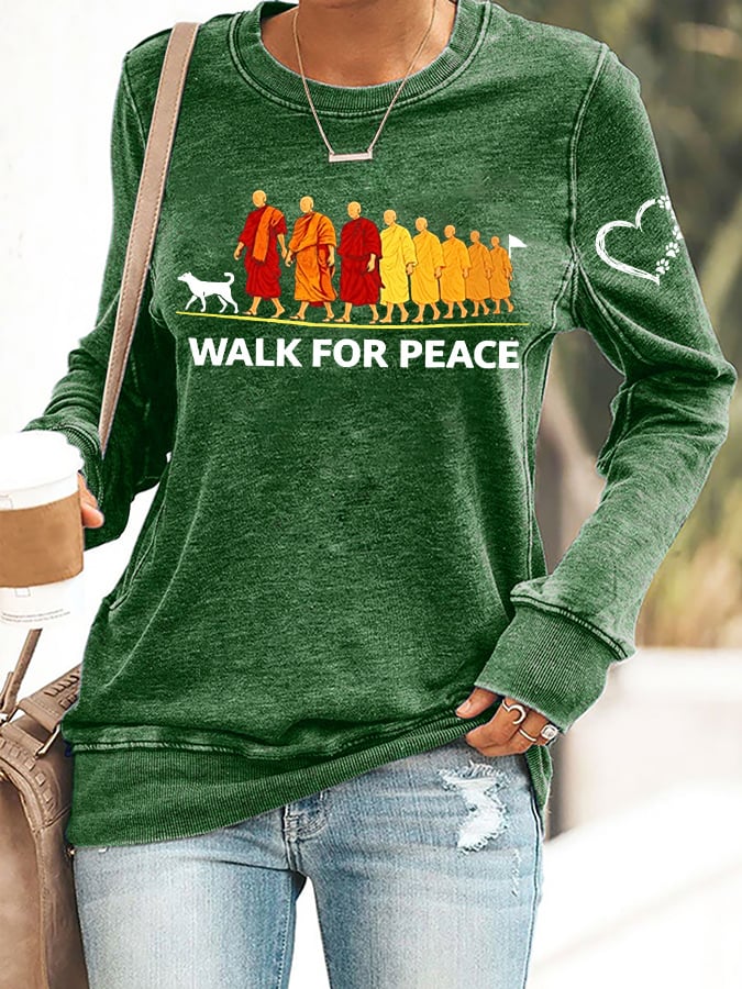 Retro Walk For Peace Monks With Aloka Dog Print Sweatshirt