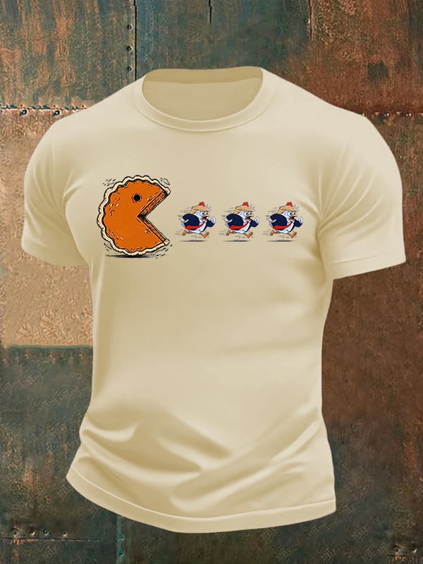 Men's Funny Turkey Chasing Pie Sublimation FDT Thanksgiving T-Shirt