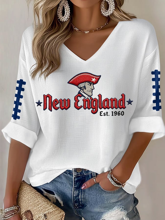 Women's Football Print Waffle Long Sleeve T-Shirt