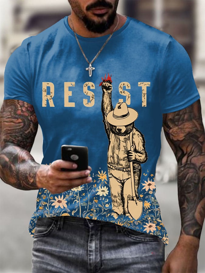 Men's Resist Bear Printed Casual T-shirt