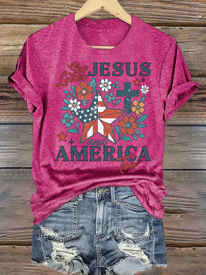 Women's She loves JESUS and AMERICA Printed T-Shirt