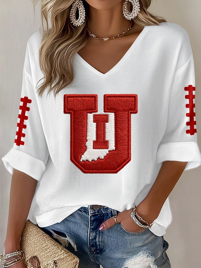 Women's Football Print Waffle Fabric T-shirt