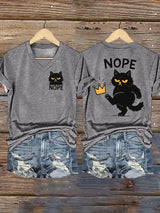 🔥Buy 3 Get 15% Off🔥Women's Retro No Kings In America Cat Crown Nope Print Short Sleeve T-Shirt