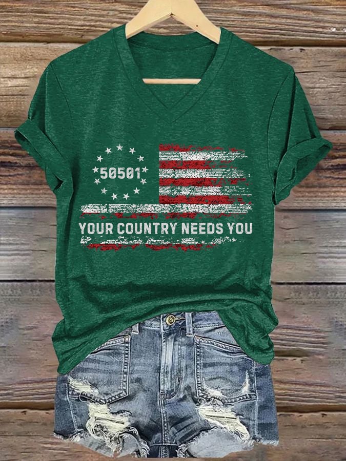 🔥Buy 3 Get 15% Off🔥Women's 50501 Your Country Needs You Print T-Shirt