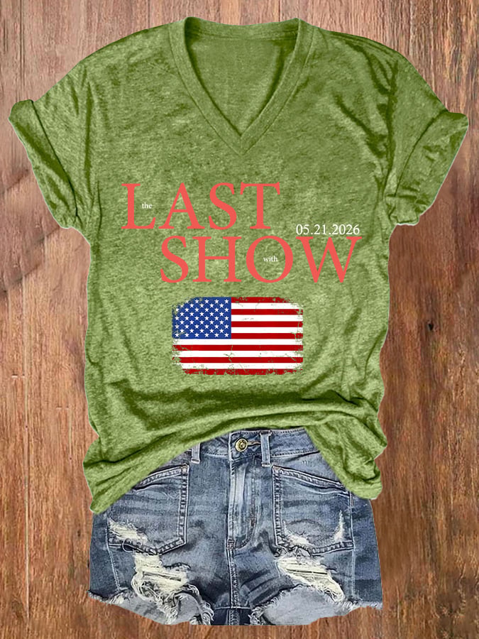 V-Neck Retro Last Show Print T-Shirt