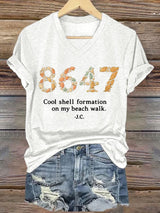 🔥Buy 3 Get 15% Off🔥V-Neck Retro 8647 Cool Shell Formation On My Beach Walk Print T-Shirt