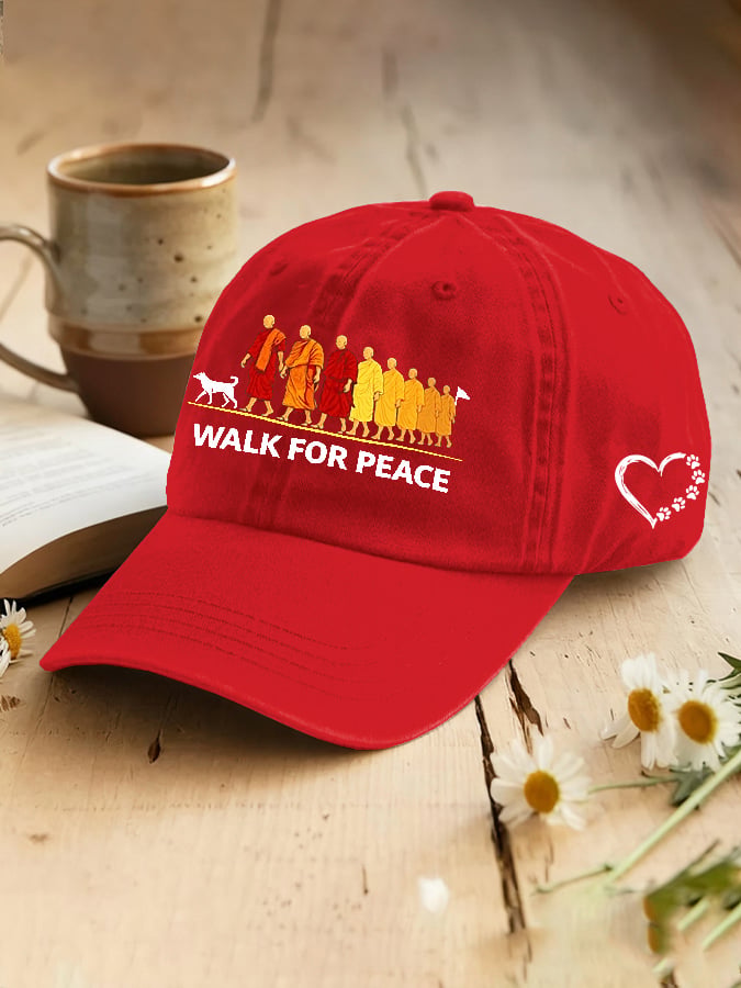 Retro Walk For Peace Monks With Aloka Dog Print Baseball Cap