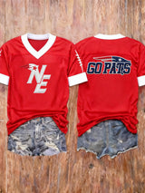 Women’s Football Embroidered Graphic V-Neck T-Shirt