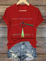 V-Neck Retro Artemis II See You On The Dark Side Of The Moon Print T-Shirt