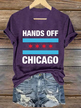 🔥Buy 3 Get 15% Off🔥V-neck Women's  Hands Off Chicago, Chicago will always fight back Print T-Shirt