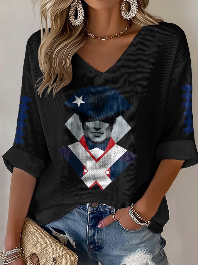 Women's football Print Waffle Long Sleeve T-Shirt