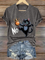 🔥Buy 3 Get 15% Off🔥V-Neck Retro Cat And Crown No Kings In America Print T-Shirt