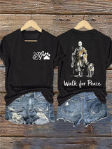 V-Neck Retro Walk For Peace Monks With Aloka Dog Print T-Shirt