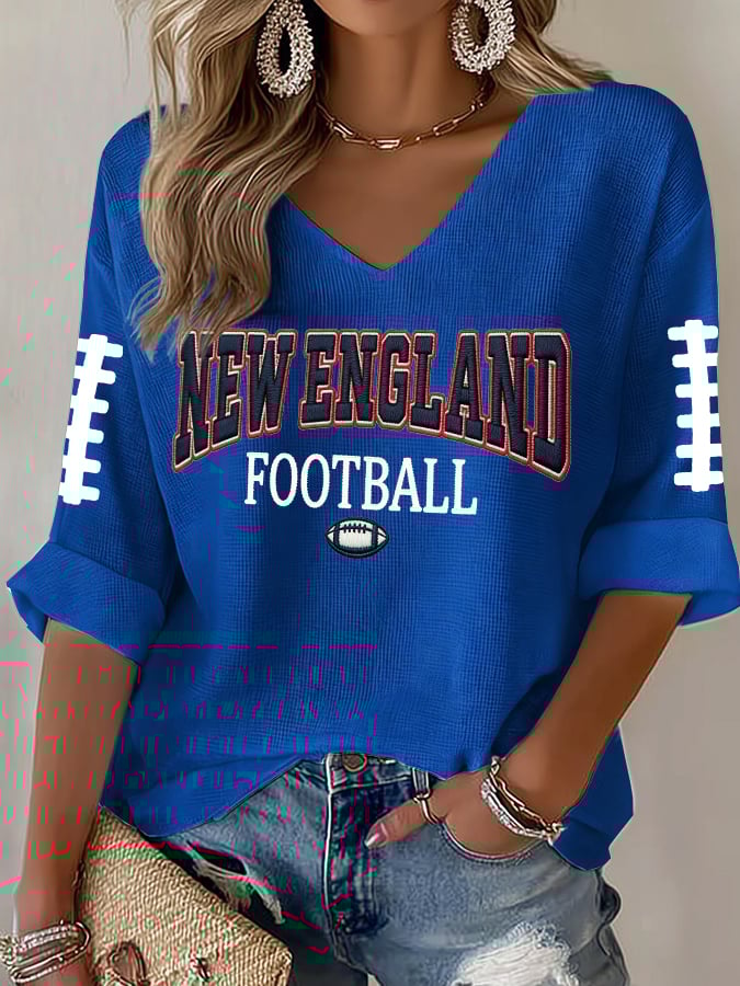 Women's Football Print Waffle Long Sleeve T-Shirt