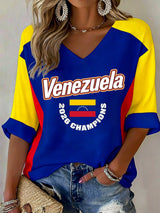 Women's Baseball Print V-Neck Top