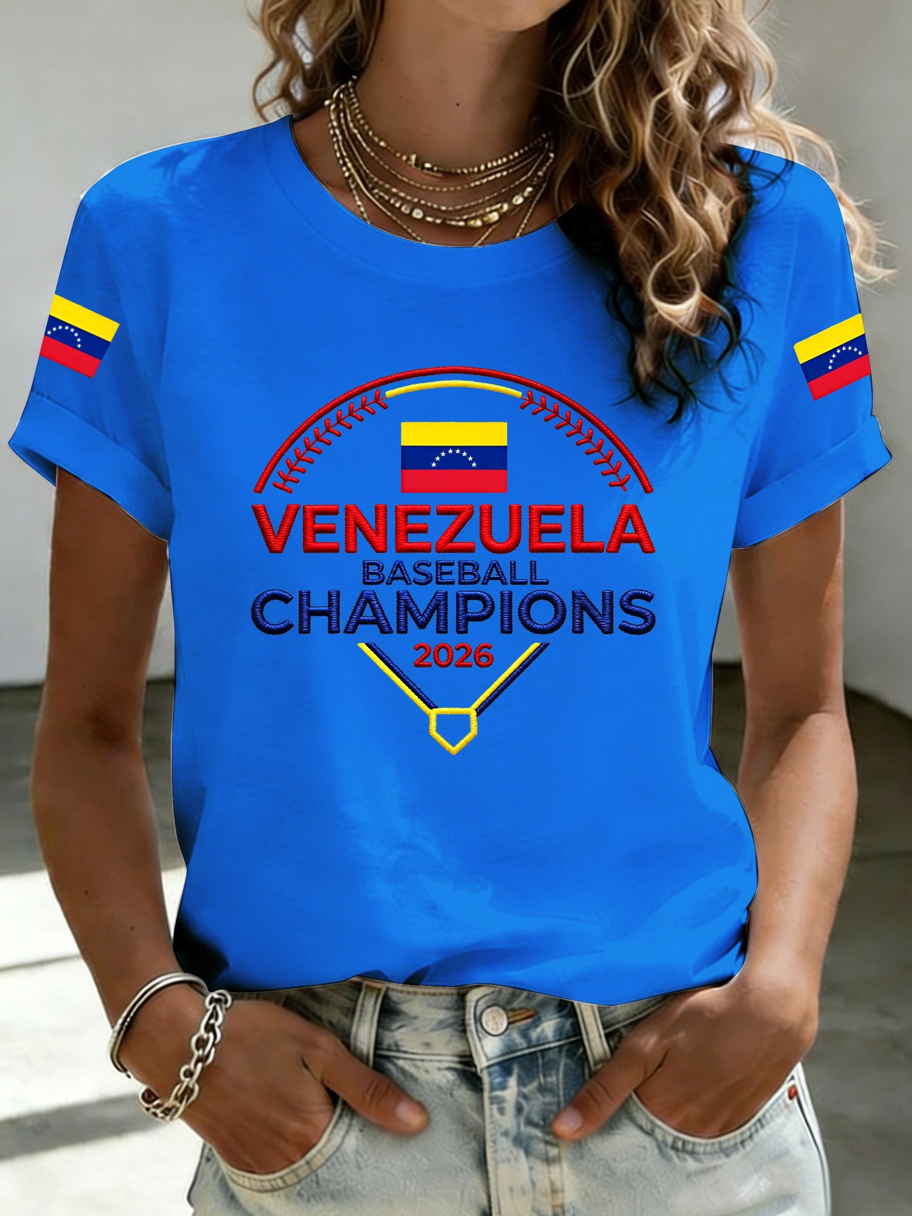 Women's Venezuela Baseball Champion Print Short-Sleeve T-Shirt